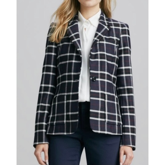 Alice + Olivia Savetta Plaid Blazer Jacket Navy‎ S - Picture 4 of 12